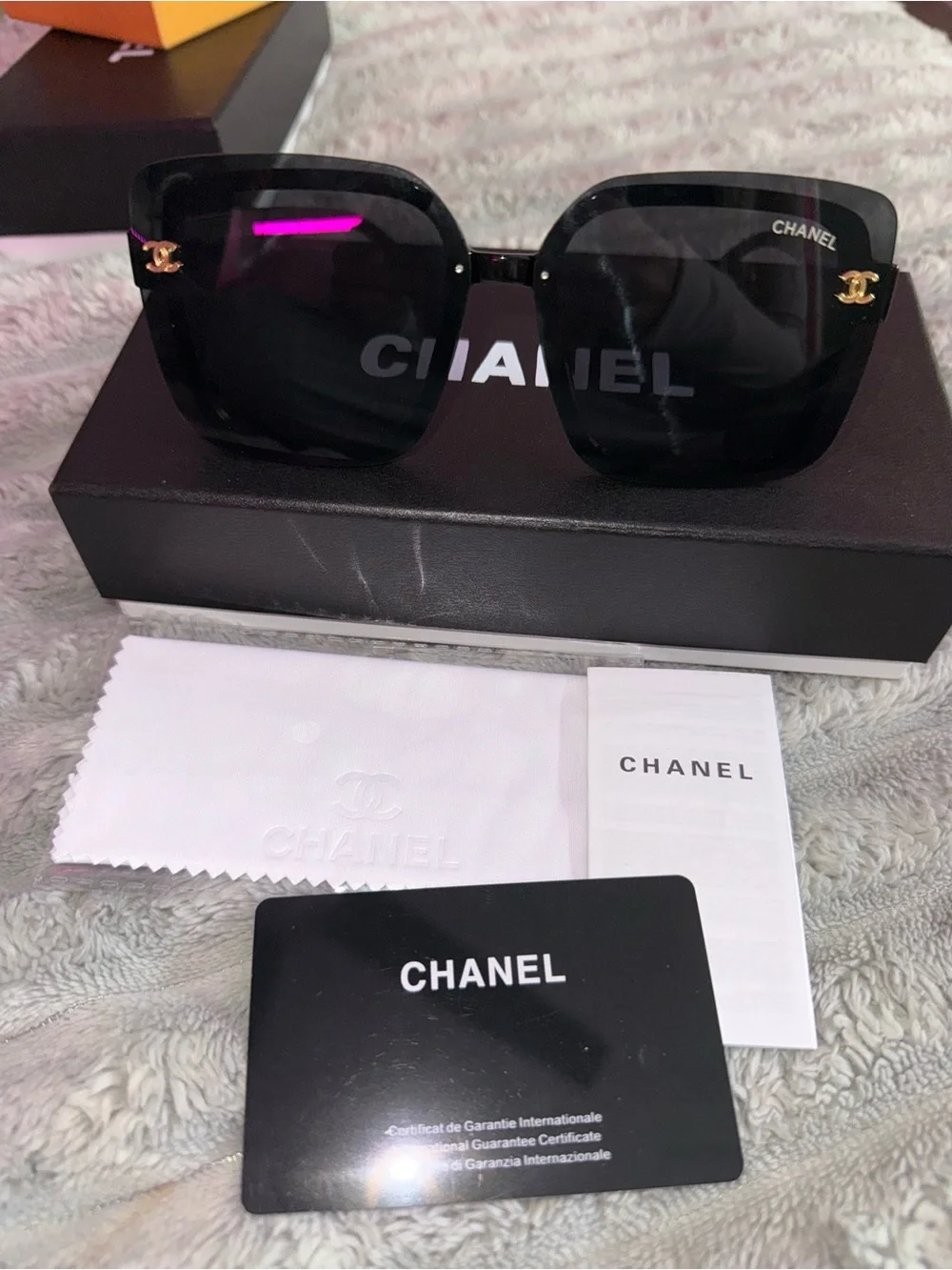 CHANEL Black Square Oversized Sunglasses with Gold CC Details